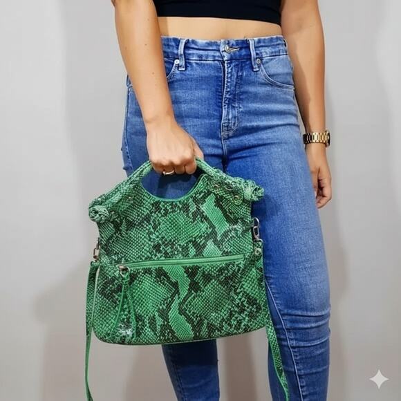 Pietro Alessandro Green Reptile Fold Over Bag - Picture 3 of 13